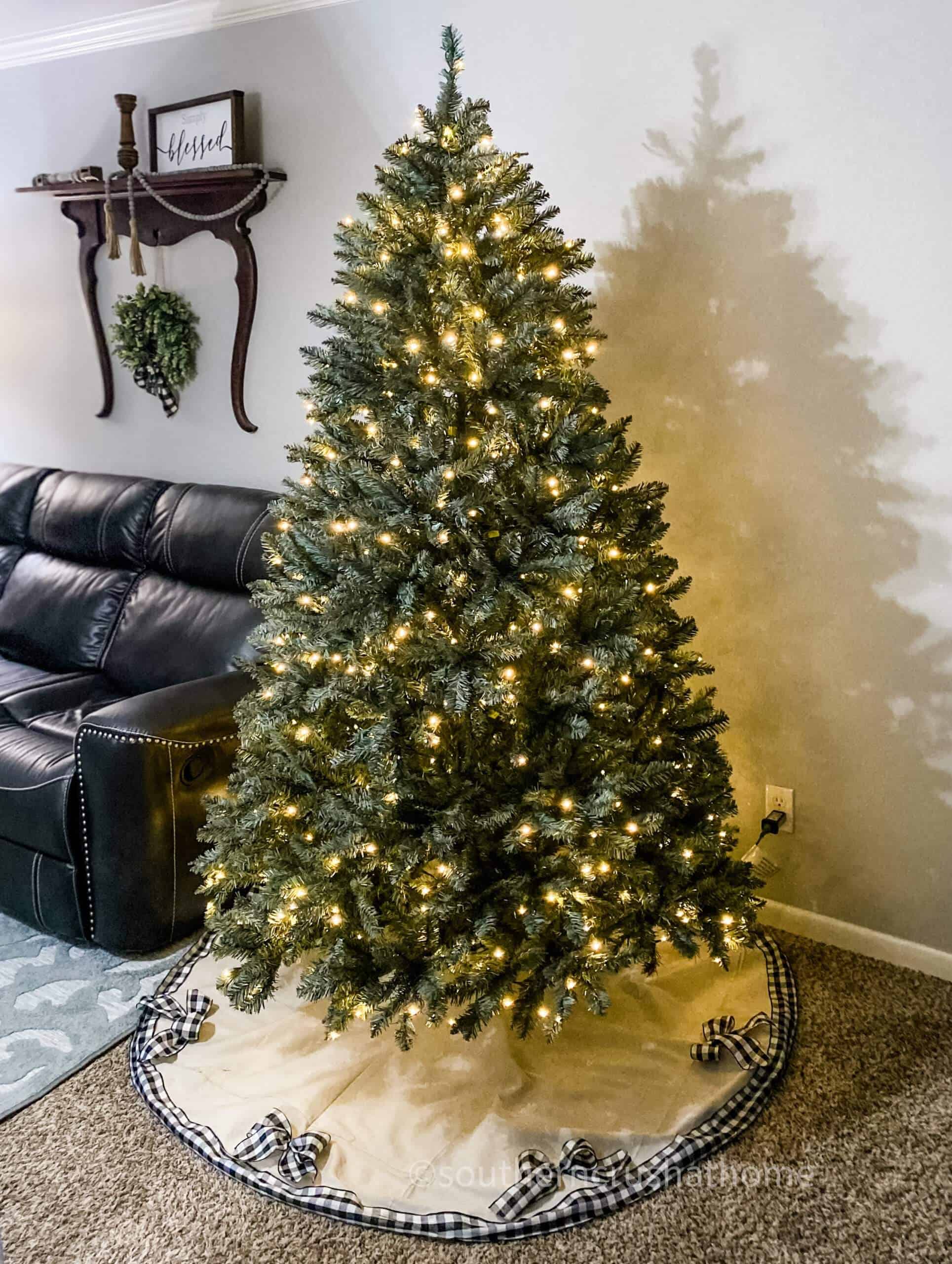 christmas tree with drop cloth tree skirt