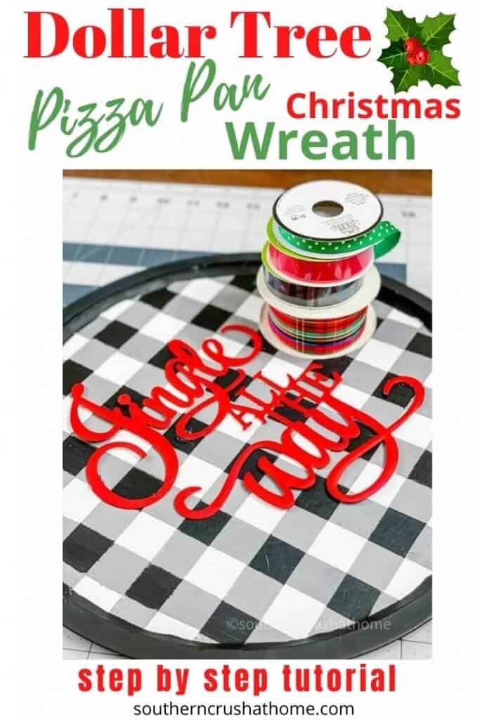 Christmas pizza pan wreath pin image with text