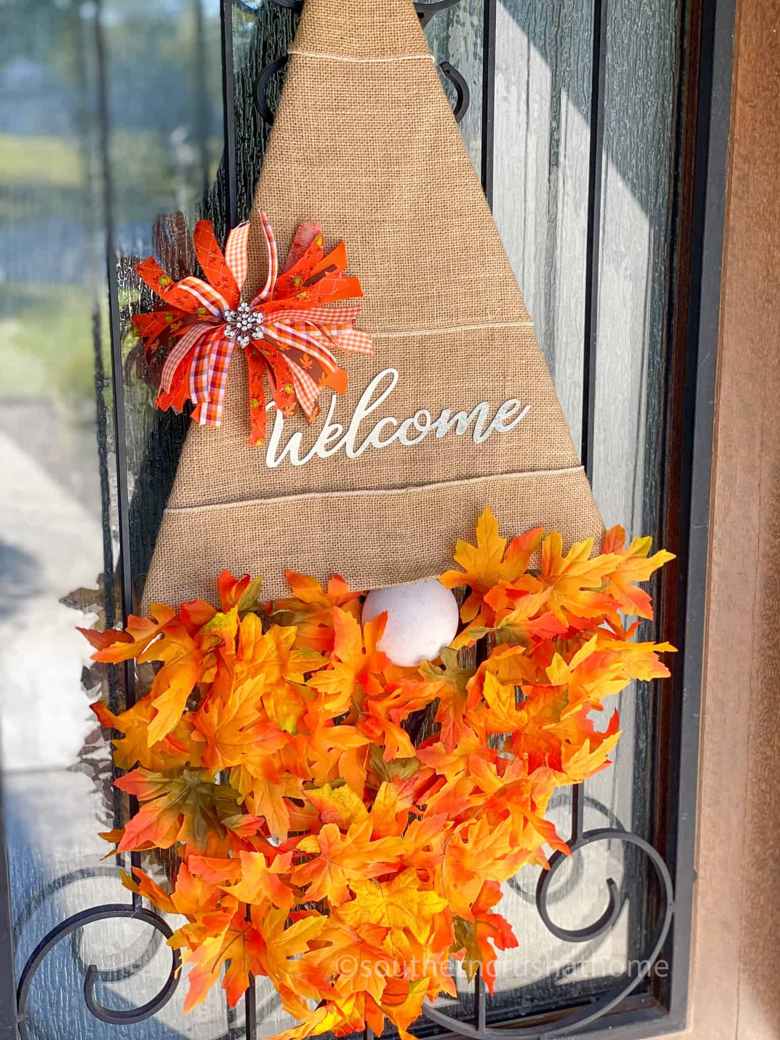 How to Make a Fall Gnome Door Hanger (with a Messy Bow) Southern