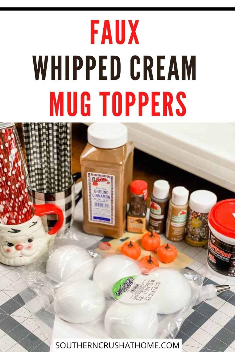 faux whipped cream mug topper pin image with text