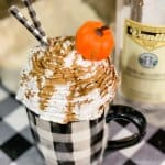 whipped cream mug topper in buffalo check mug with pumpkin