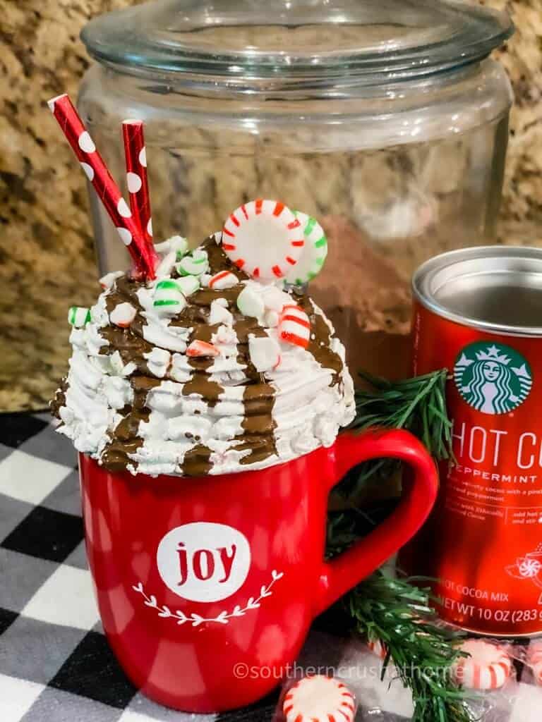 red faux whipped cream mug topper