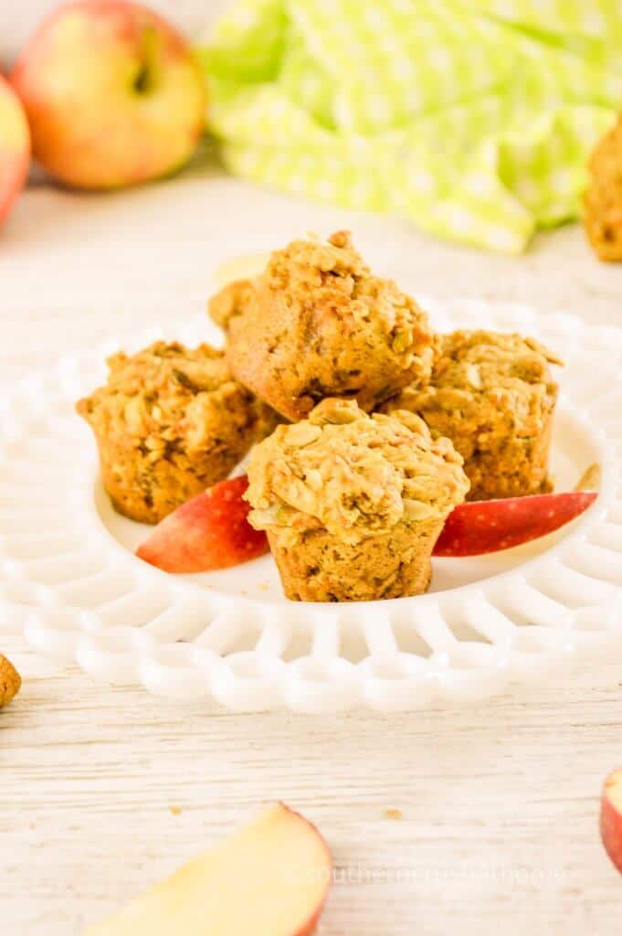 healthy apple mini muffins on platter