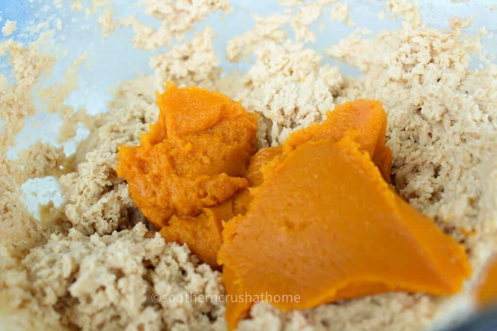 adding pumpkin to cookie mix