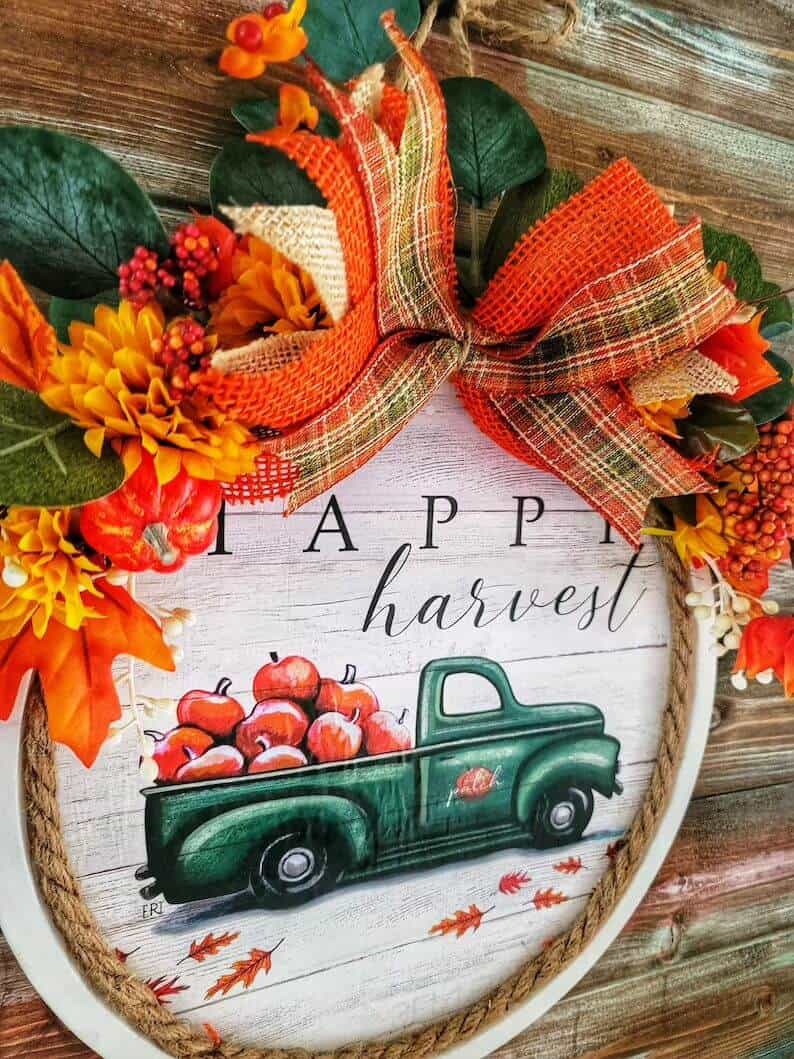 Happy Harvest Fall Door Decor Pizza Pan Wreath