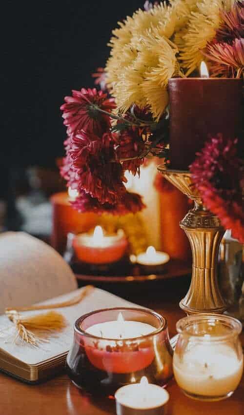 fall mums and candles