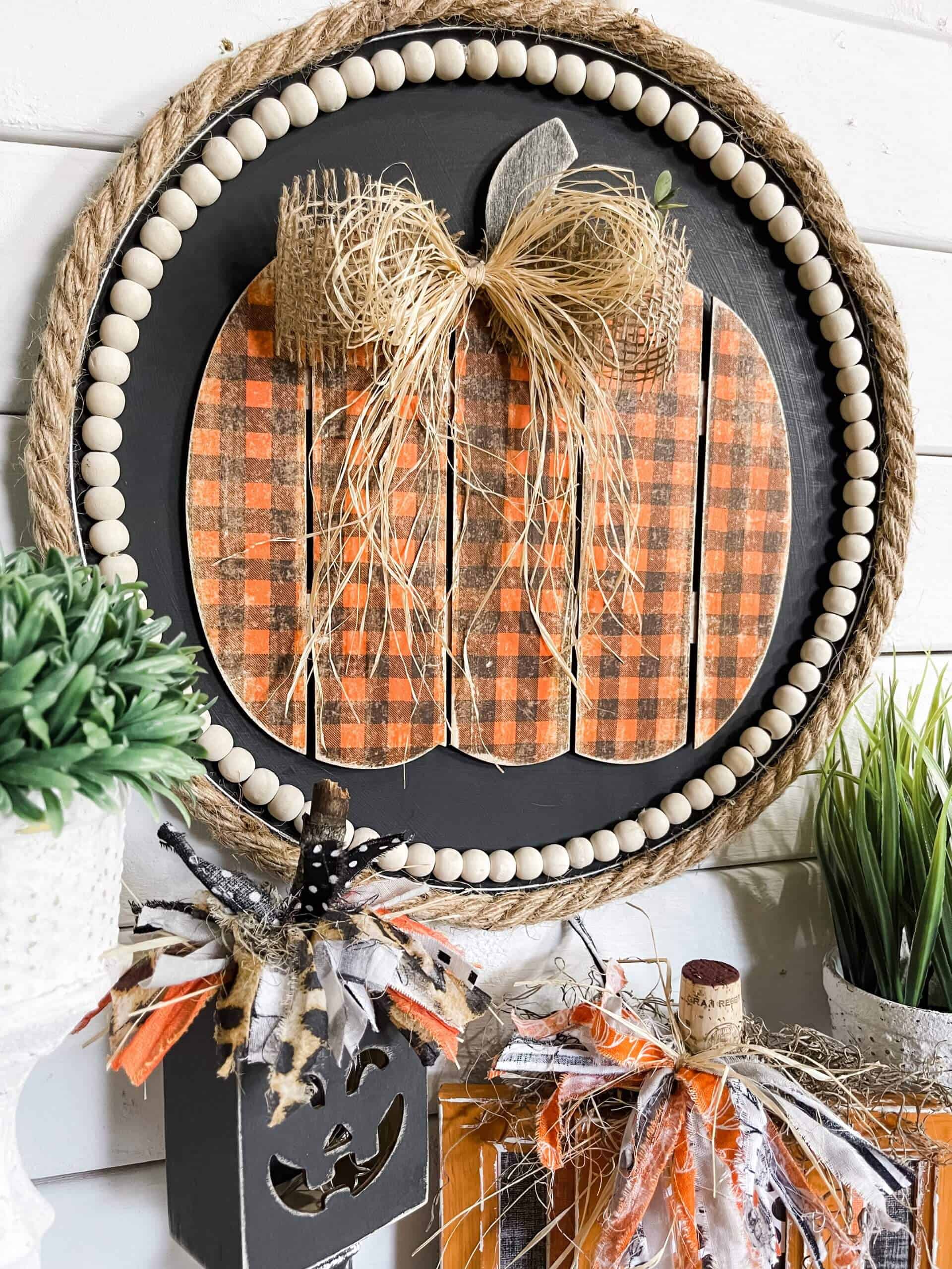 Dollar Tree Fall Pizza Pan Wreath and Sign Tutorial - Life as a