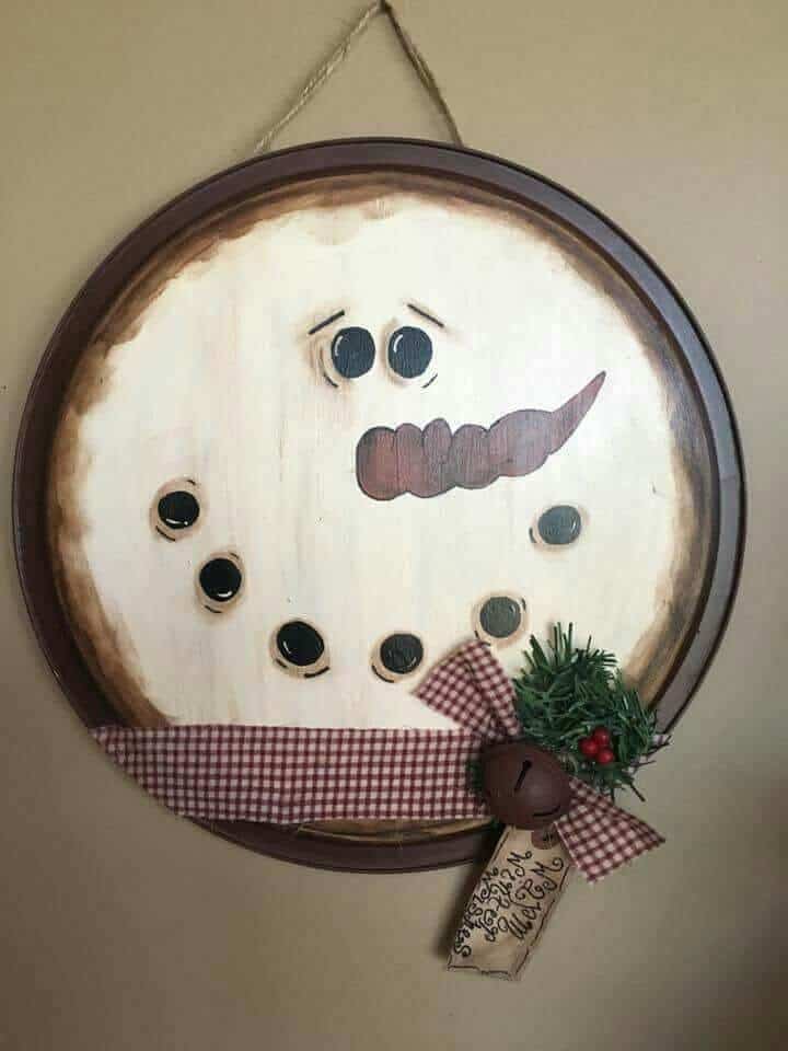 snowman pizza pan rustic