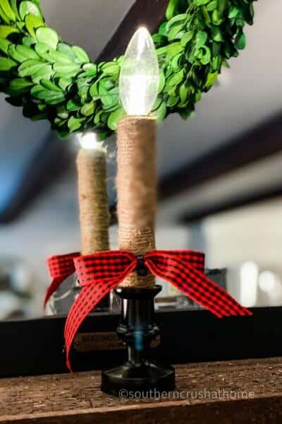 $1 Farmhouse Christmas Candlestick DIY Close up