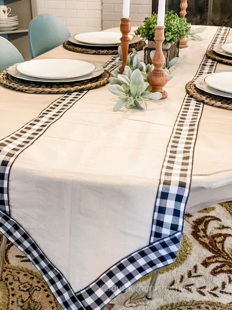 5 Minute No-Sew DIY Table Runner (using a Drop Cloth)