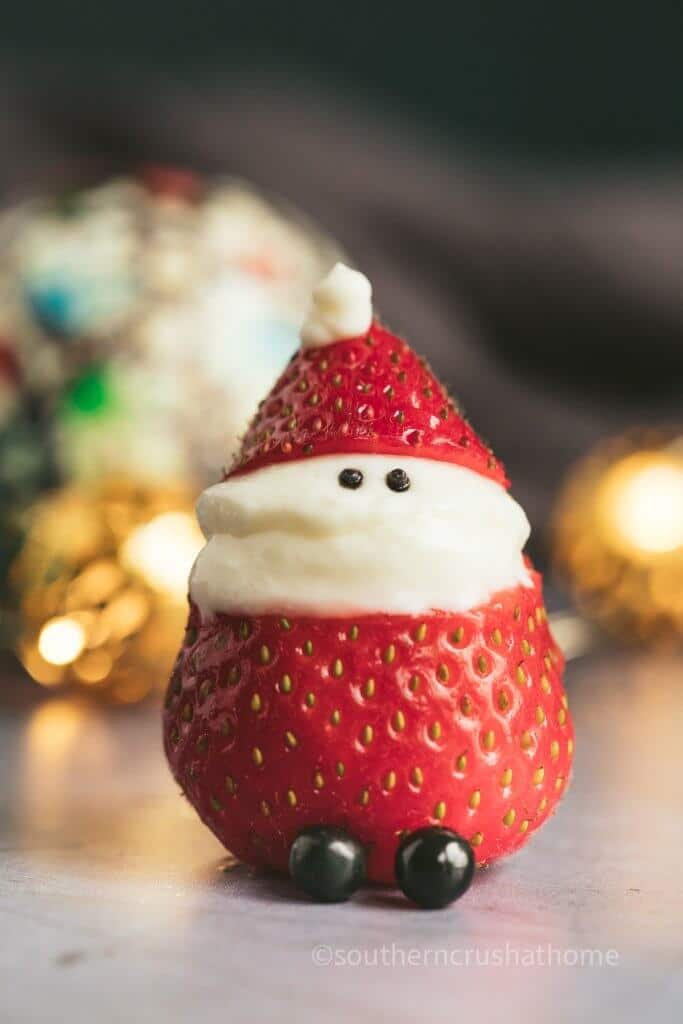 Cheesecake Stuffed Strawberry Santa up close