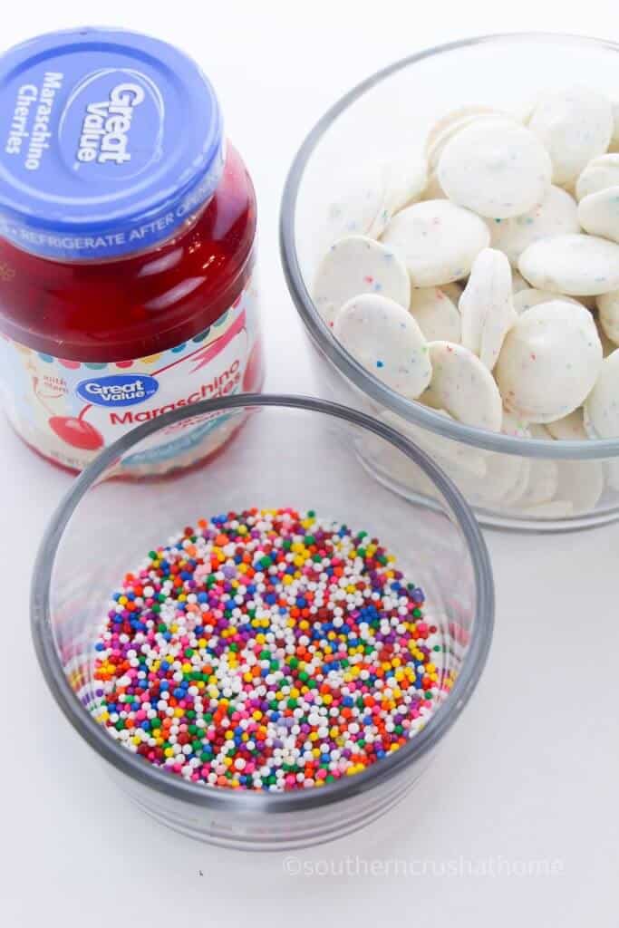 ingredients for sprinkle dipped cherries