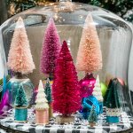 vintage bottle brush tree display cloche