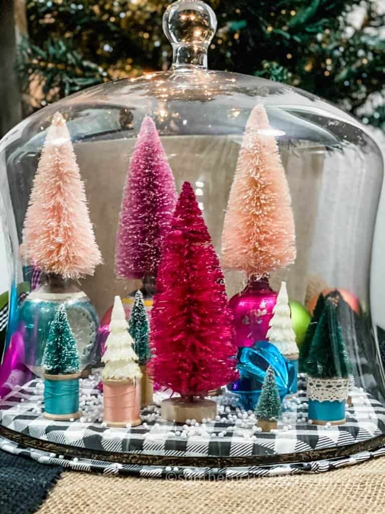 vintage bottle brush tree display cloche