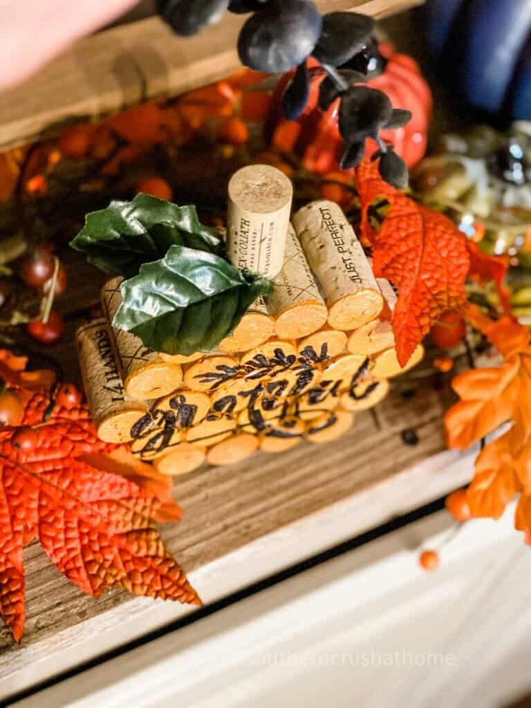 wine cork pumpkin on mantel