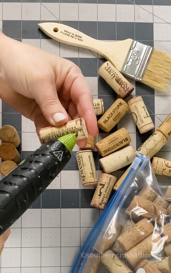 gluing corks for pumpkin