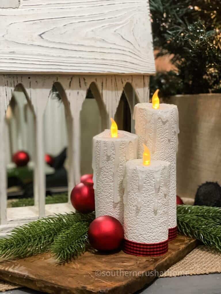 close up of pool noodle christmas candles