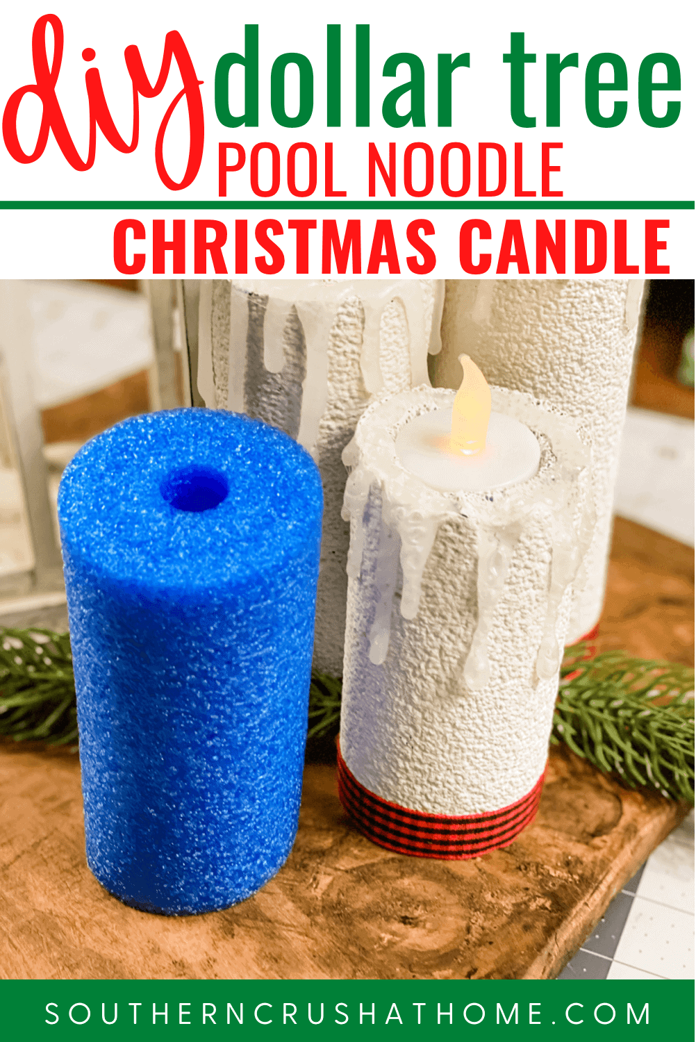 pool noodle christmas candle pin with text