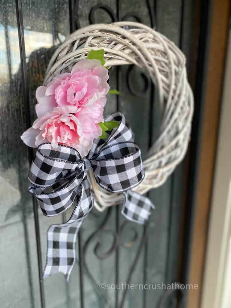double loop bow on a spring wreath