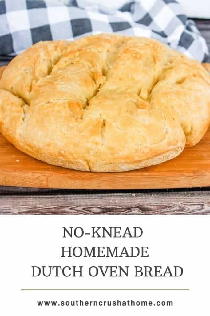 homemade bread on cutting board pin with text overlay