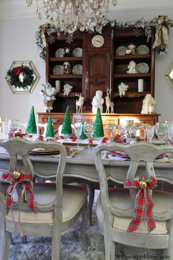 christmas tablescape with cone trees
