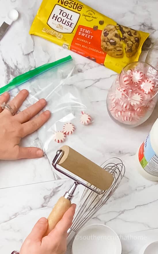 crushing peppermints for hot chocolate topping