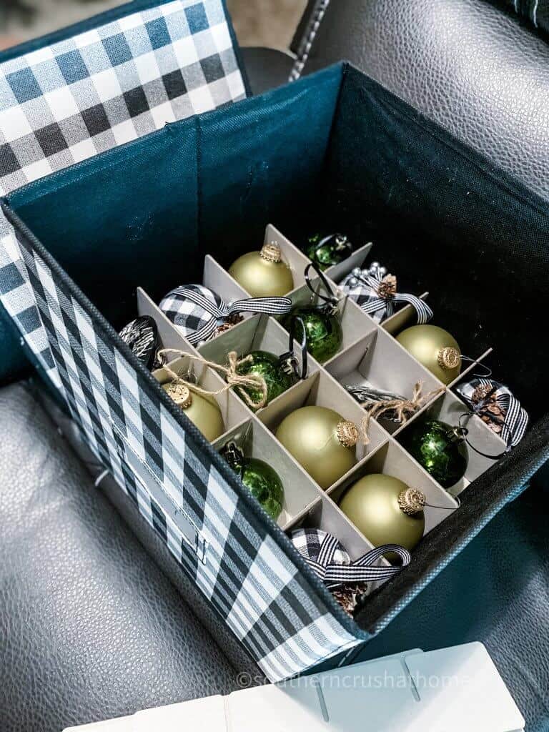 buffalo check christmas ornament storage box