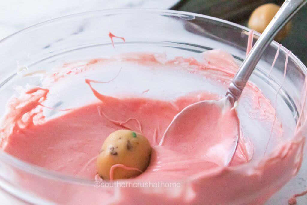 pink melted chocolate for oreo truffles