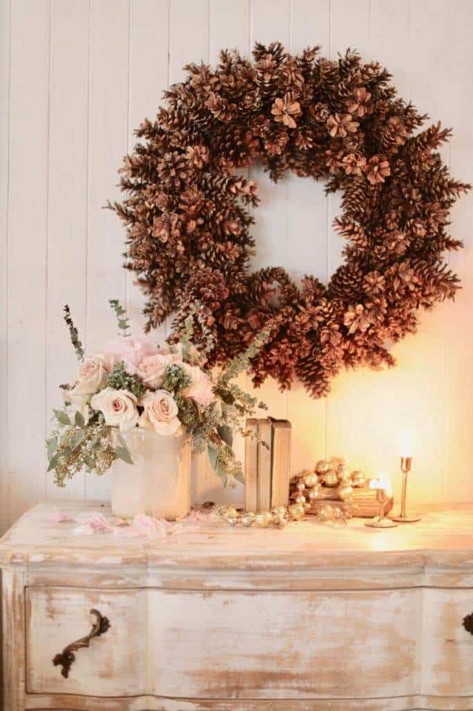 pine cone wreath winter vignette