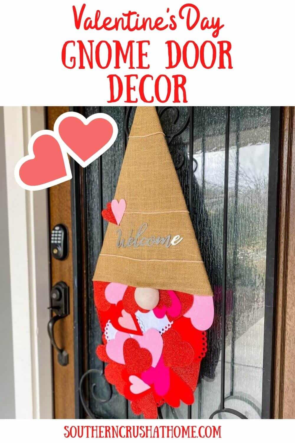Valentine's Day Gnome door decor on front door