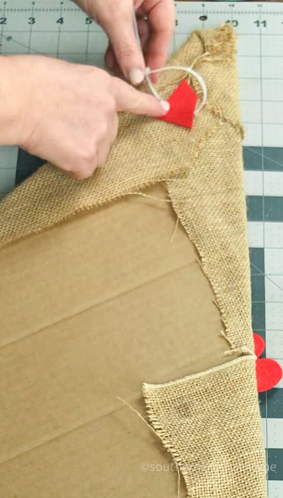 gluing burlap to cardboard