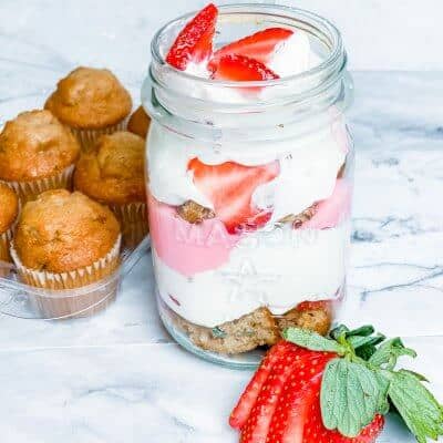 strawberry shortcake trifle in mason jar