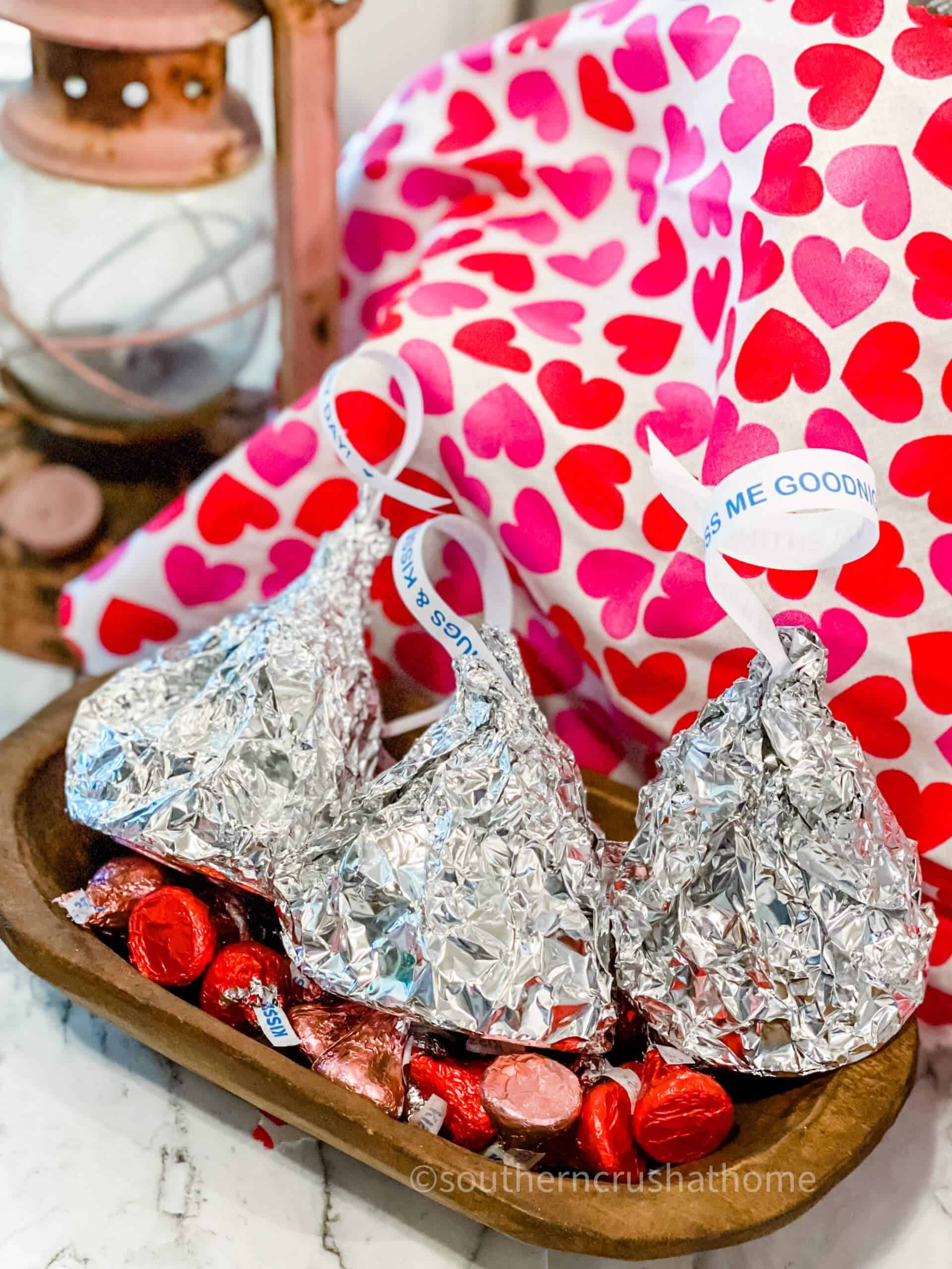 3 giant hershey kisses in dough bowl