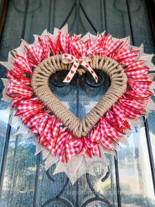 valentines wreath with nautical rope on front door