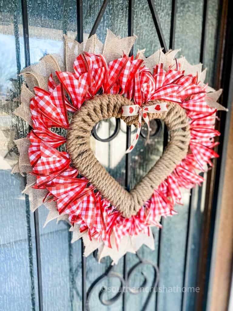 valentine heart wreath on front door