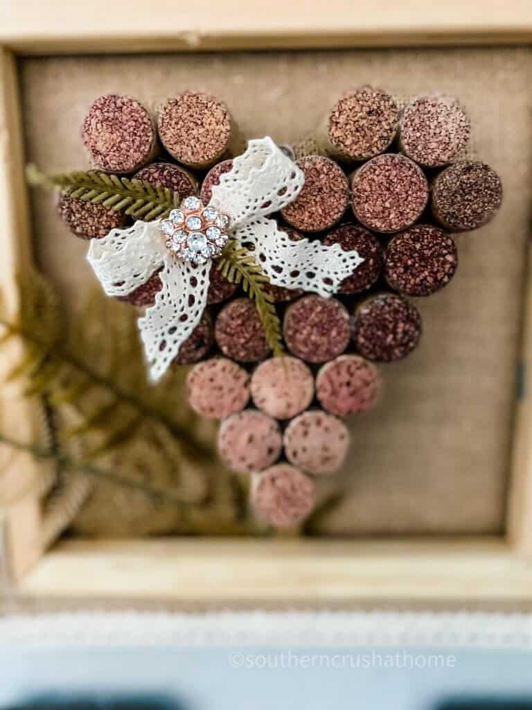 front view of wine cork heart