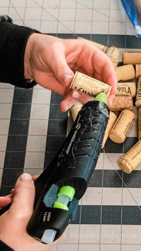 gluing wine corks for heart
