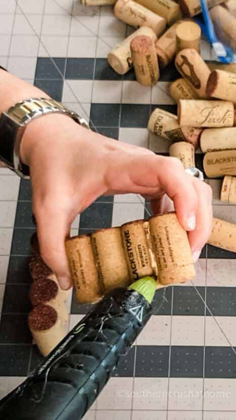 wine cork heart with glue gun