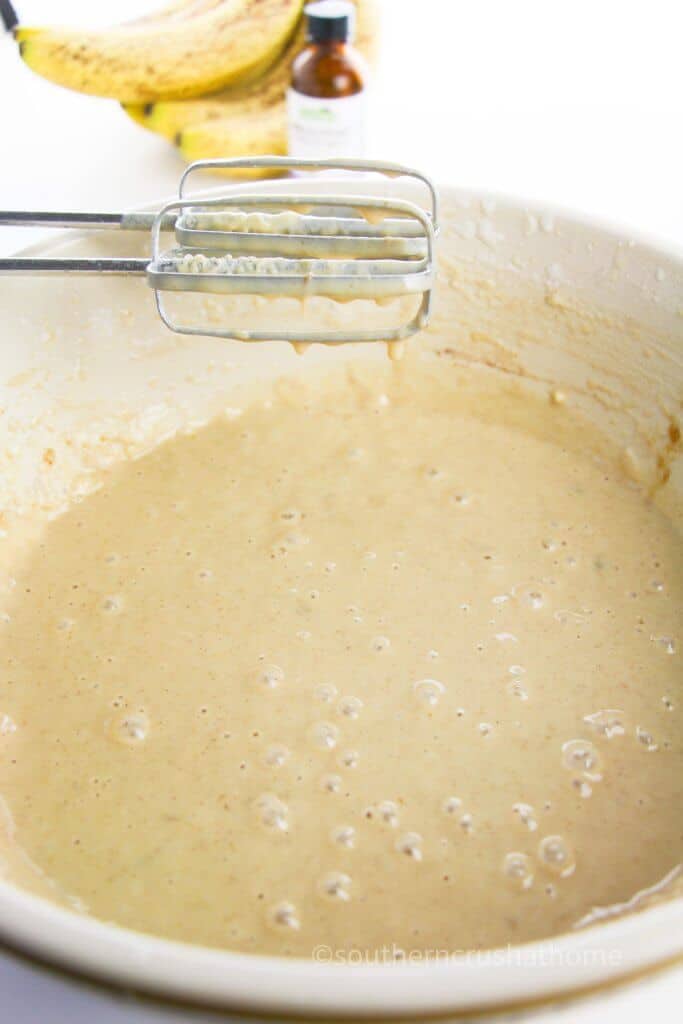 mixing banana cake ingredients