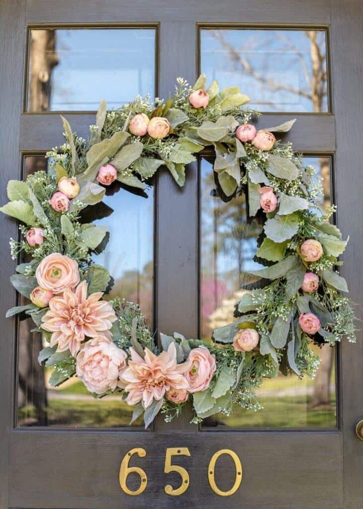 spring wreath with pink flowers