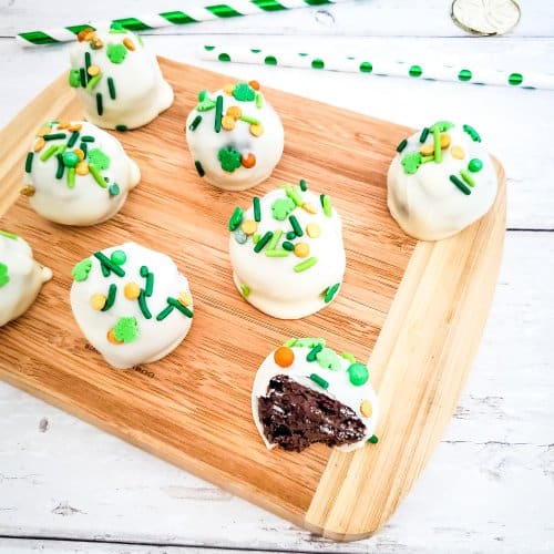 oreo truffles on wood tray