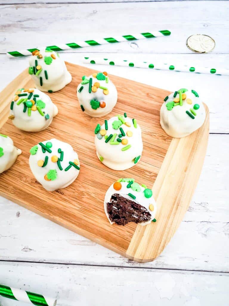 oreo truffles on wood tray