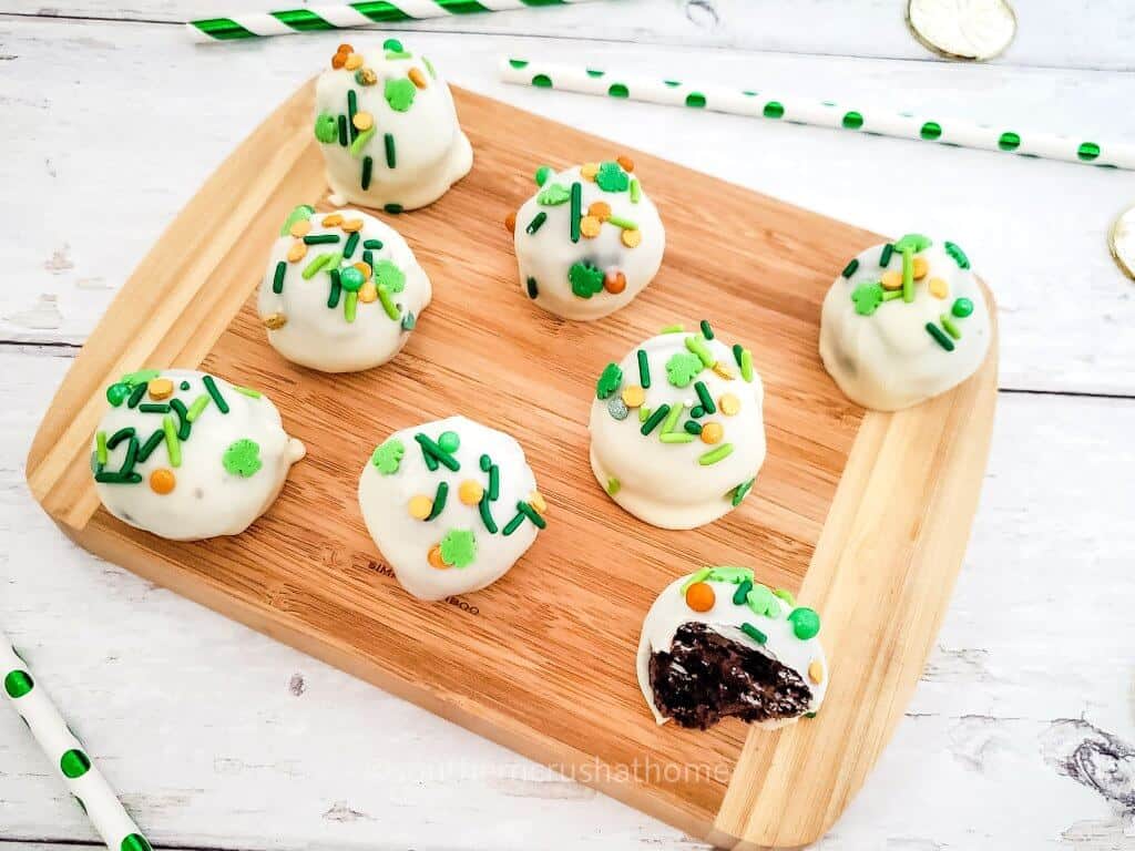 oreo truffles on cutting board