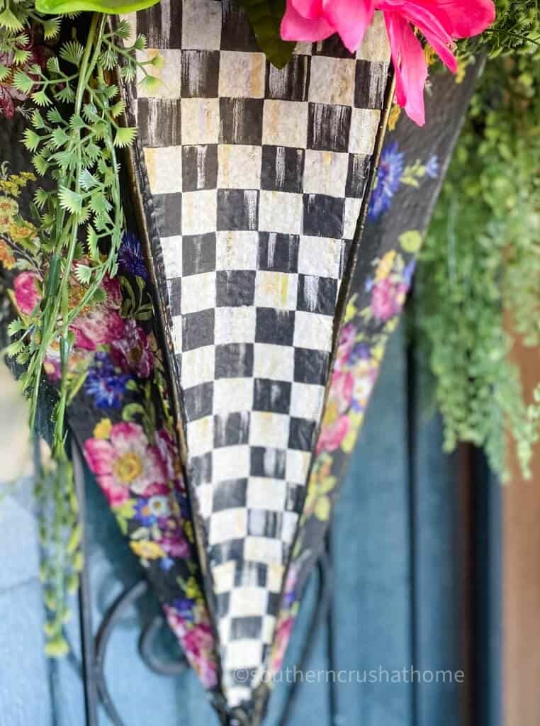 close up of decoupage umbrella wreath