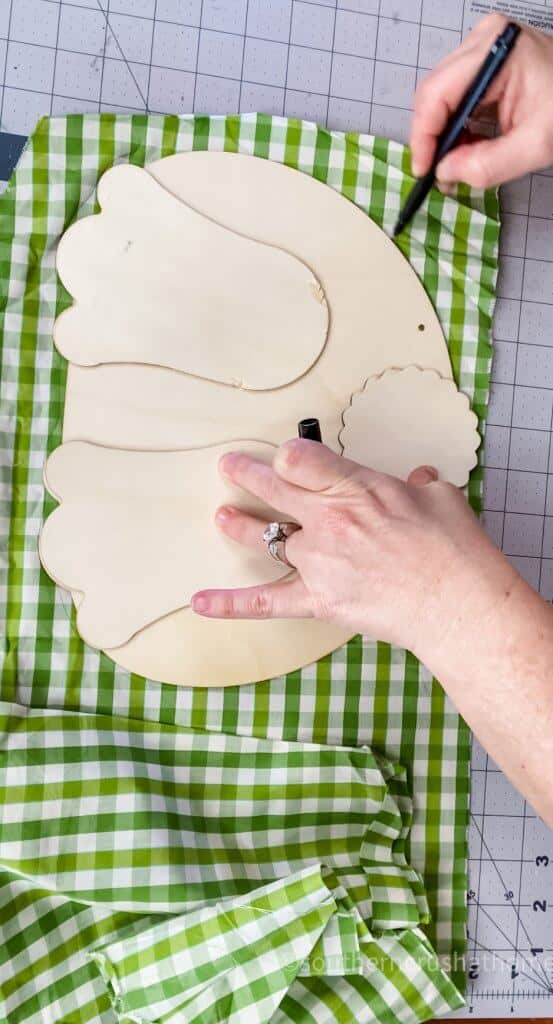cutting gingham fabric for bunny butt
