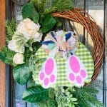 close up of bunny butt Easter wreath on front door