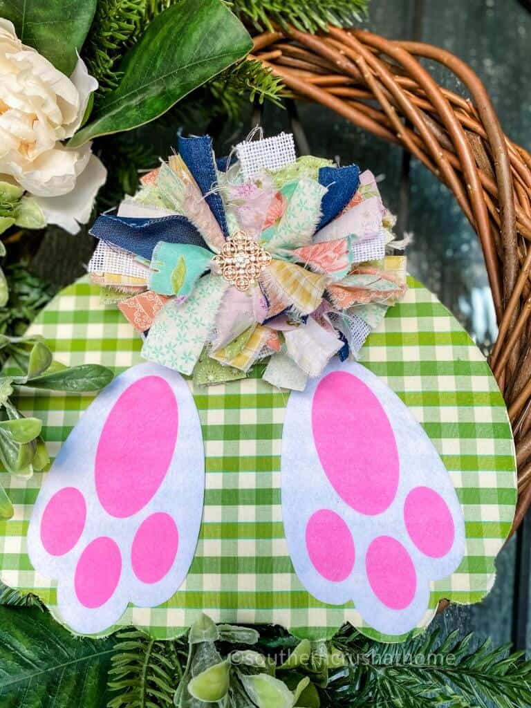 close up of bunny butt wreath