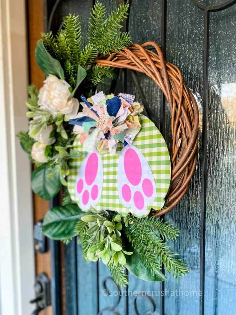 bunny butt wreath on door