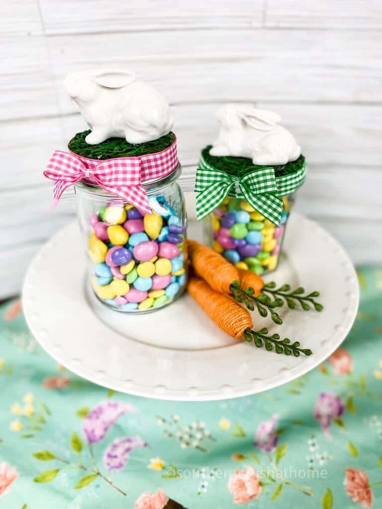 finished treat jars on cake plate