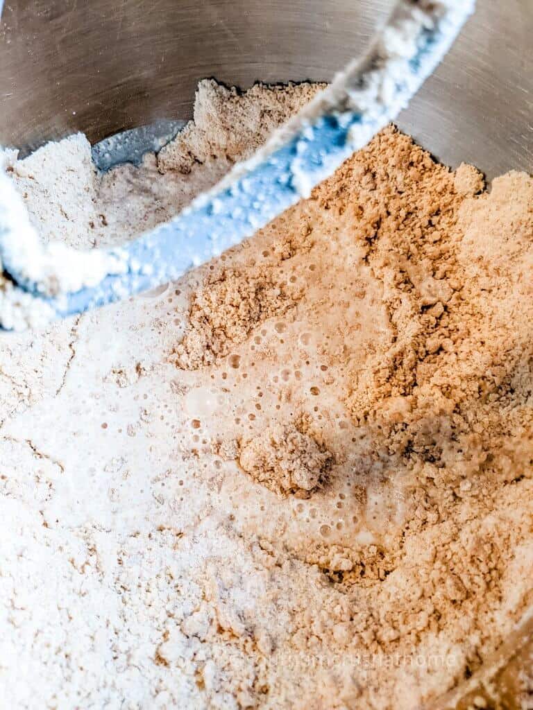 mixing dry ingredients for peanut butter bread